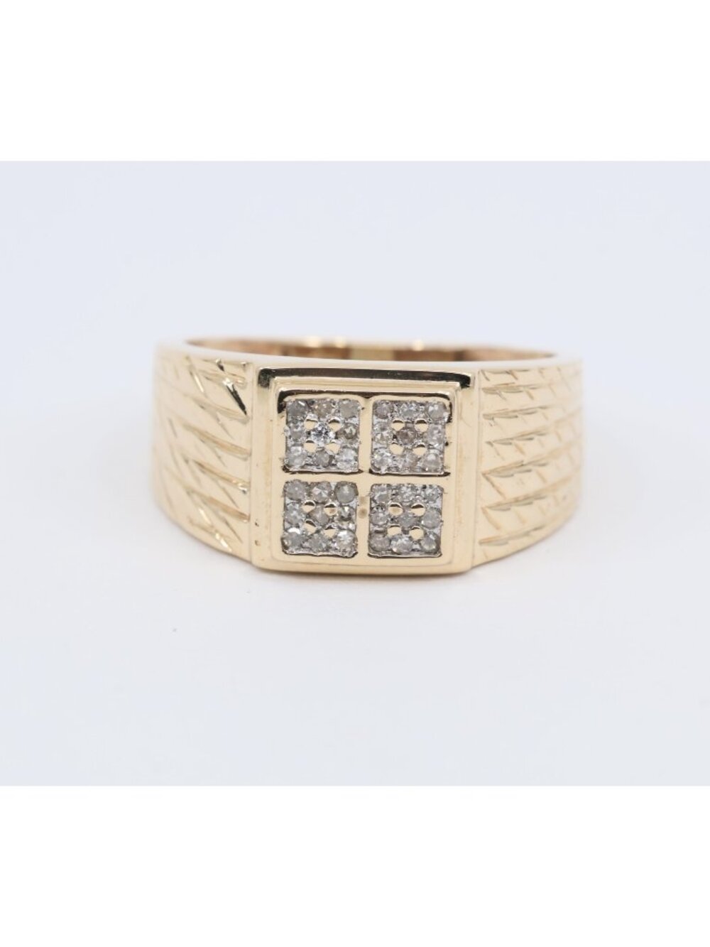Unique 10K Solid Yellow Gold Men's Diamond Cluster Square Face Ring - Size 9